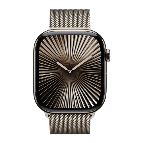 Apple Watch Series 10 46mm, корпус из титана цвета «титановый бежевый», спортивный ремешок цвета «миланская петля» бежевый OneSize